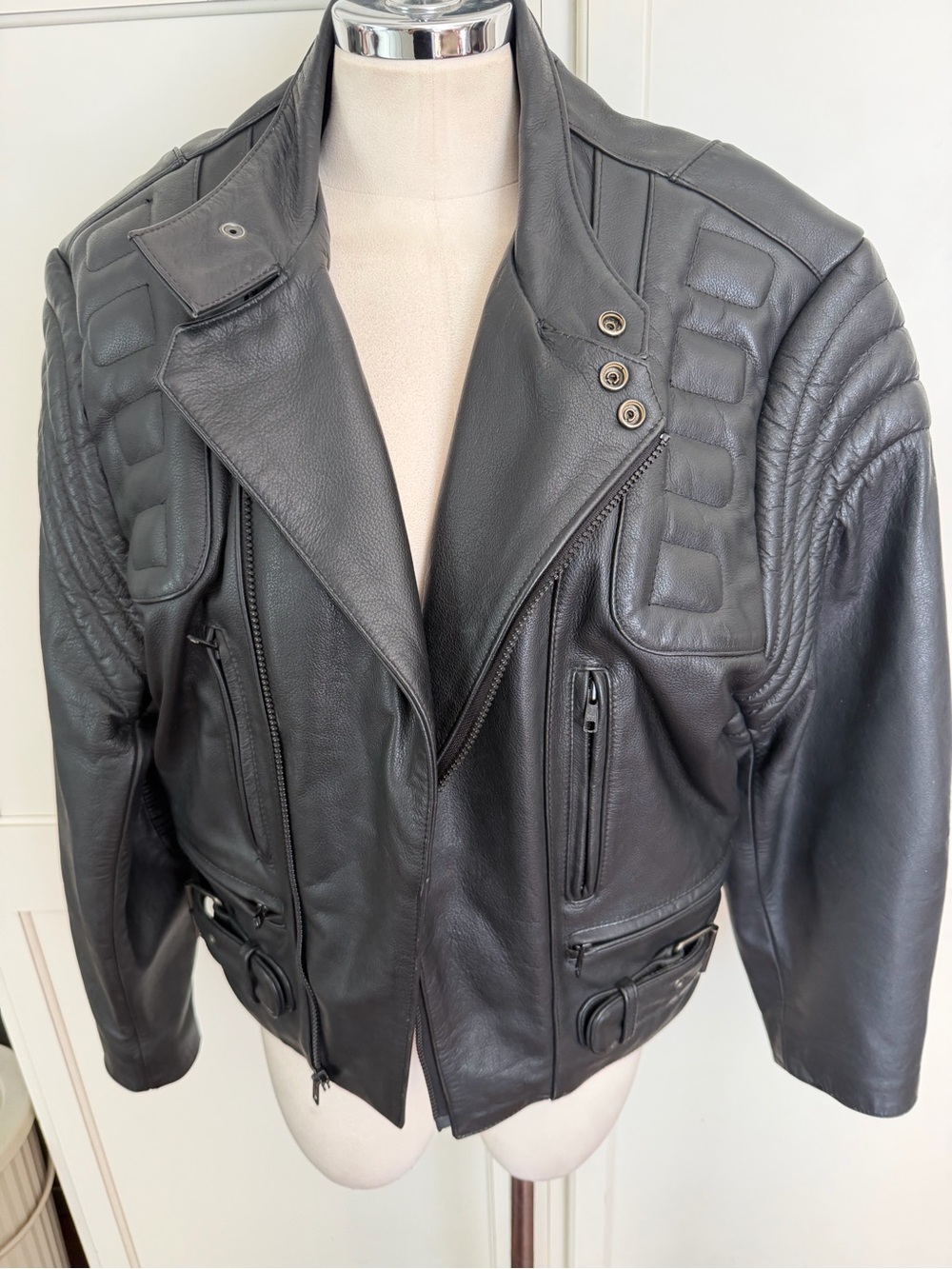 vintage Open Road black leather armor motorcycle biker jacket